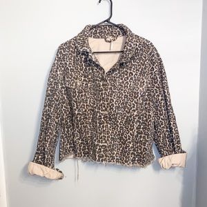 Free People Cropped Leopard Denim Jacket